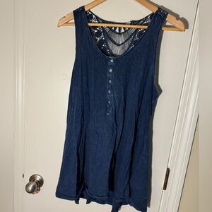 Adorable Anthropologie tank. Navy blue, lace detail!